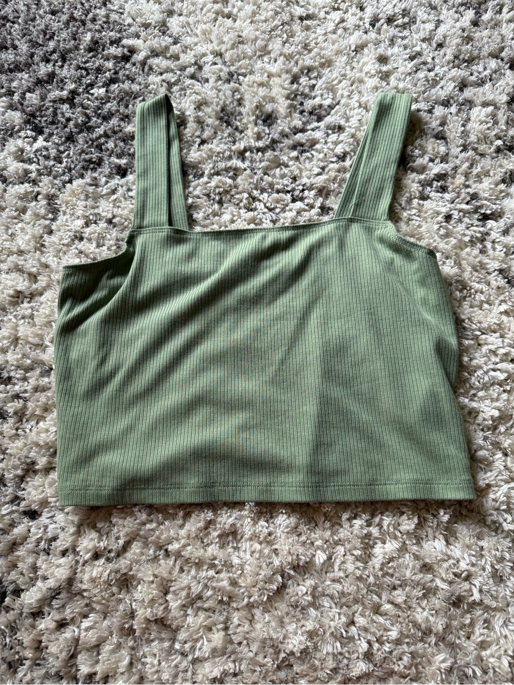 American Eagle Outfitters Ribbed Square-Neck Crop Tank - Olive